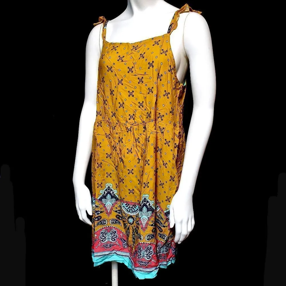 Shein Burnt Yellow Patterned Bohemian Dress (S) - Image 6