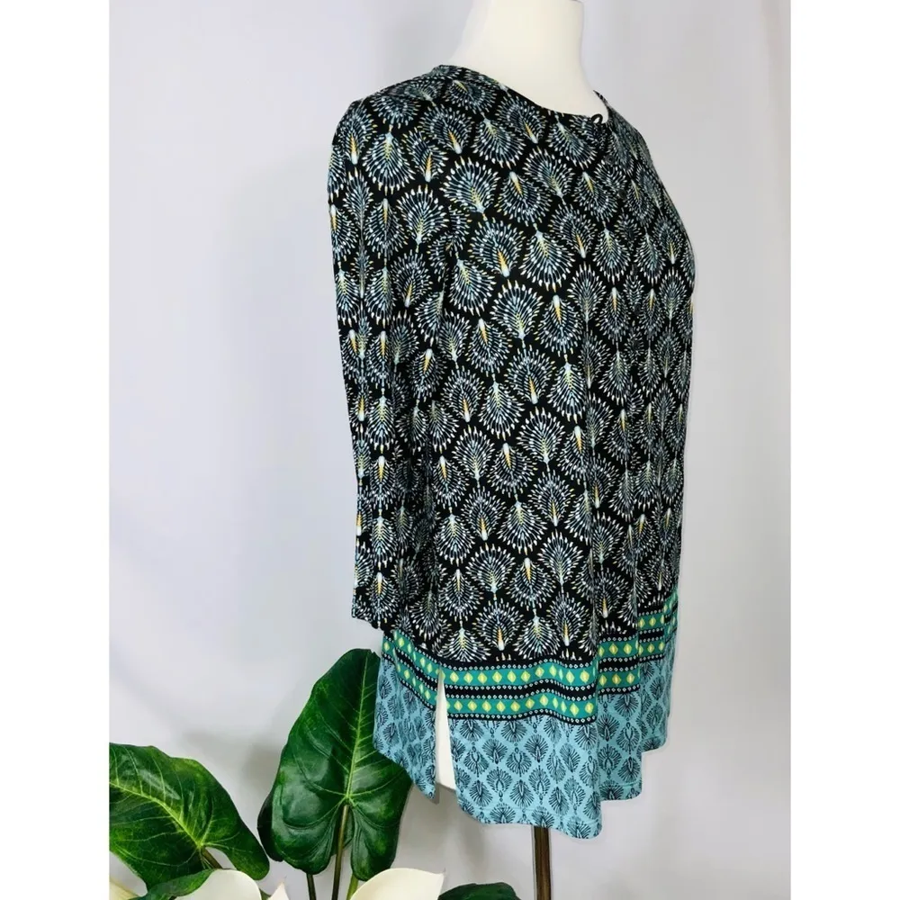 J Jill Casual Career Black Multicolor 3/4 Sleeve Knit Tunic Blouse Like New XSP - Image 5