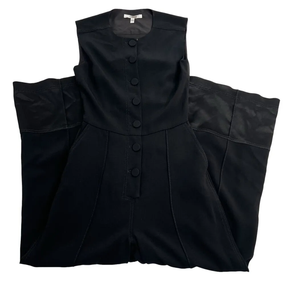 Derek Lam 10 Crosby Size 2 Button Front Cropped Jumpsuit Black Crepe Wide Leg - Image 9
