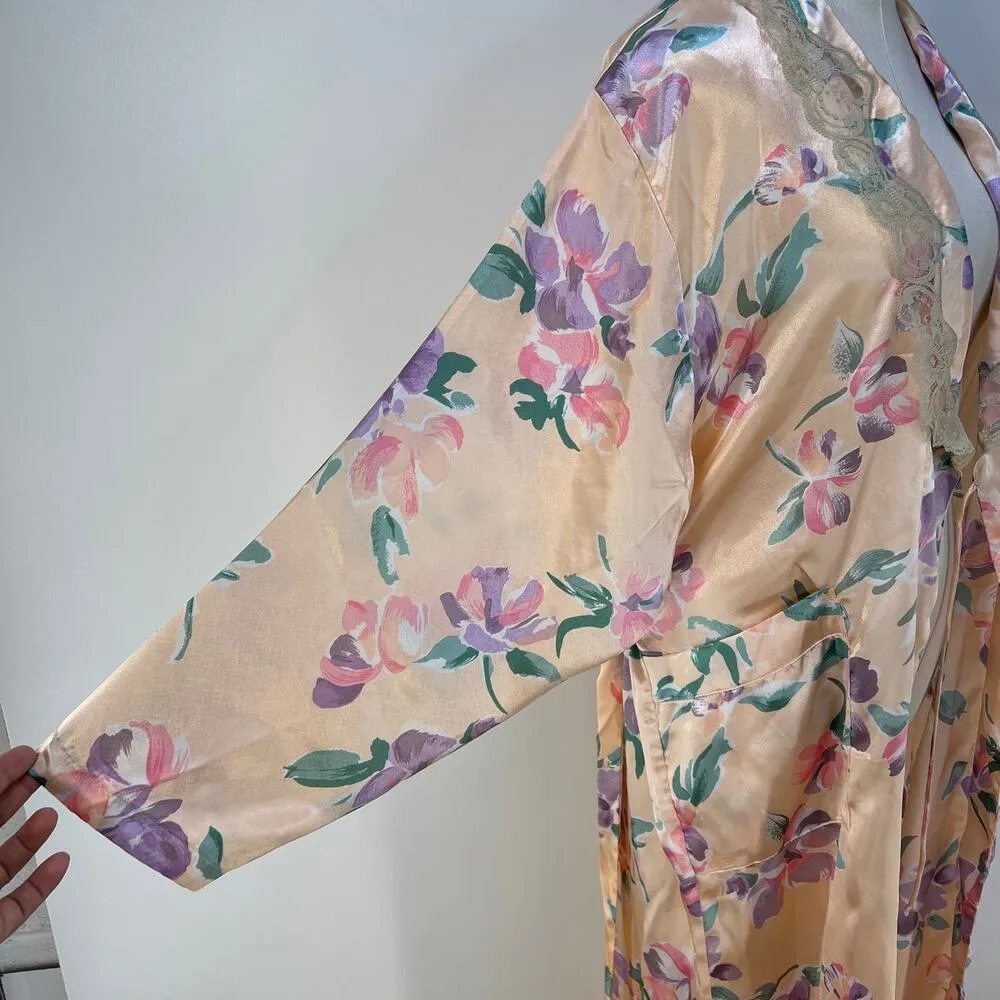 Victoria's Secret Long Printed Floral Pastel Pink Robe Vintage Gold Label - Image 7
