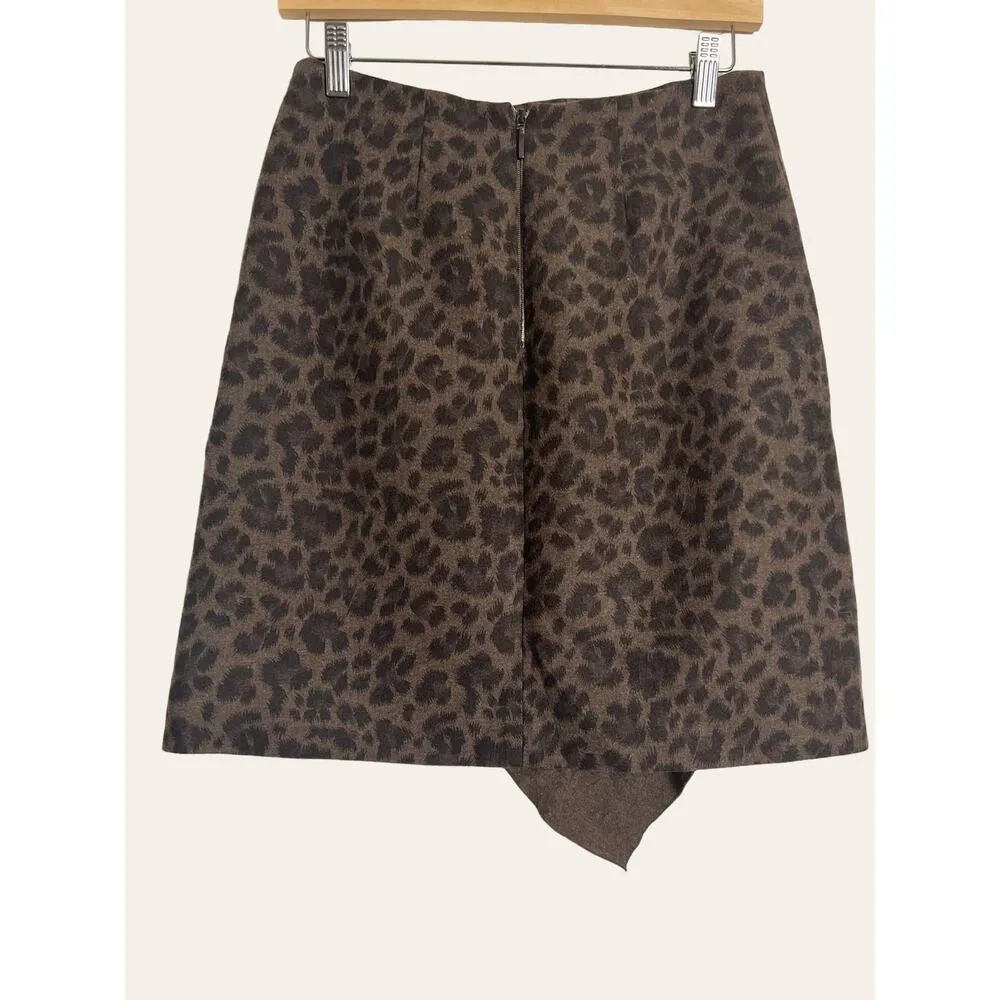 Rebecca Taylor Leopard Animal Print Wool Asymmetrical Ruffle Mini Skirt Size 4 - Image 5