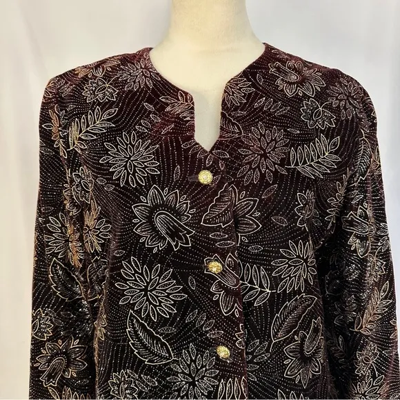 Vintage Norton‎ McNaughton Blazer Womens 12 Glitter Velvet Floral Made In USA - Image 2