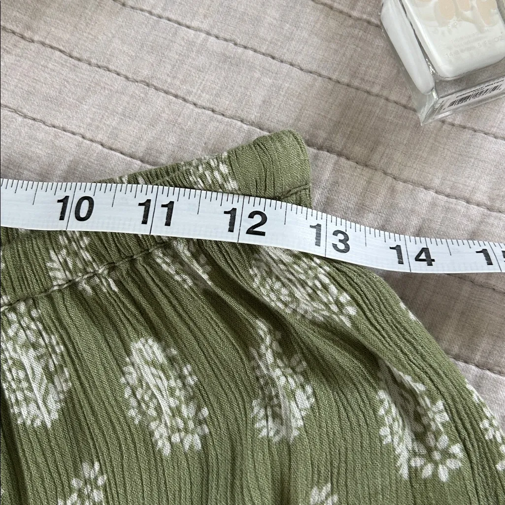 Patrons of peace sage green pull on wide leg boho gauze floral pants XS - Image 6