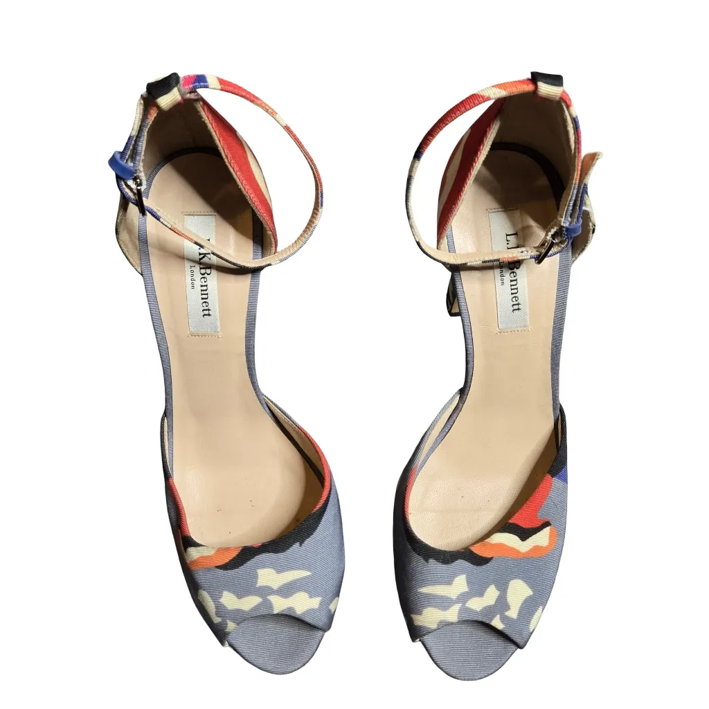L.K. Bennett Selina Peep Toe Multicolor Patterned Heels Size: 39 - Image 2