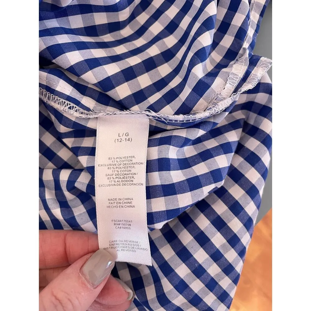 Signature Collection womens blue/white checker top with floral embroidery size L Blue Size L - Image 6