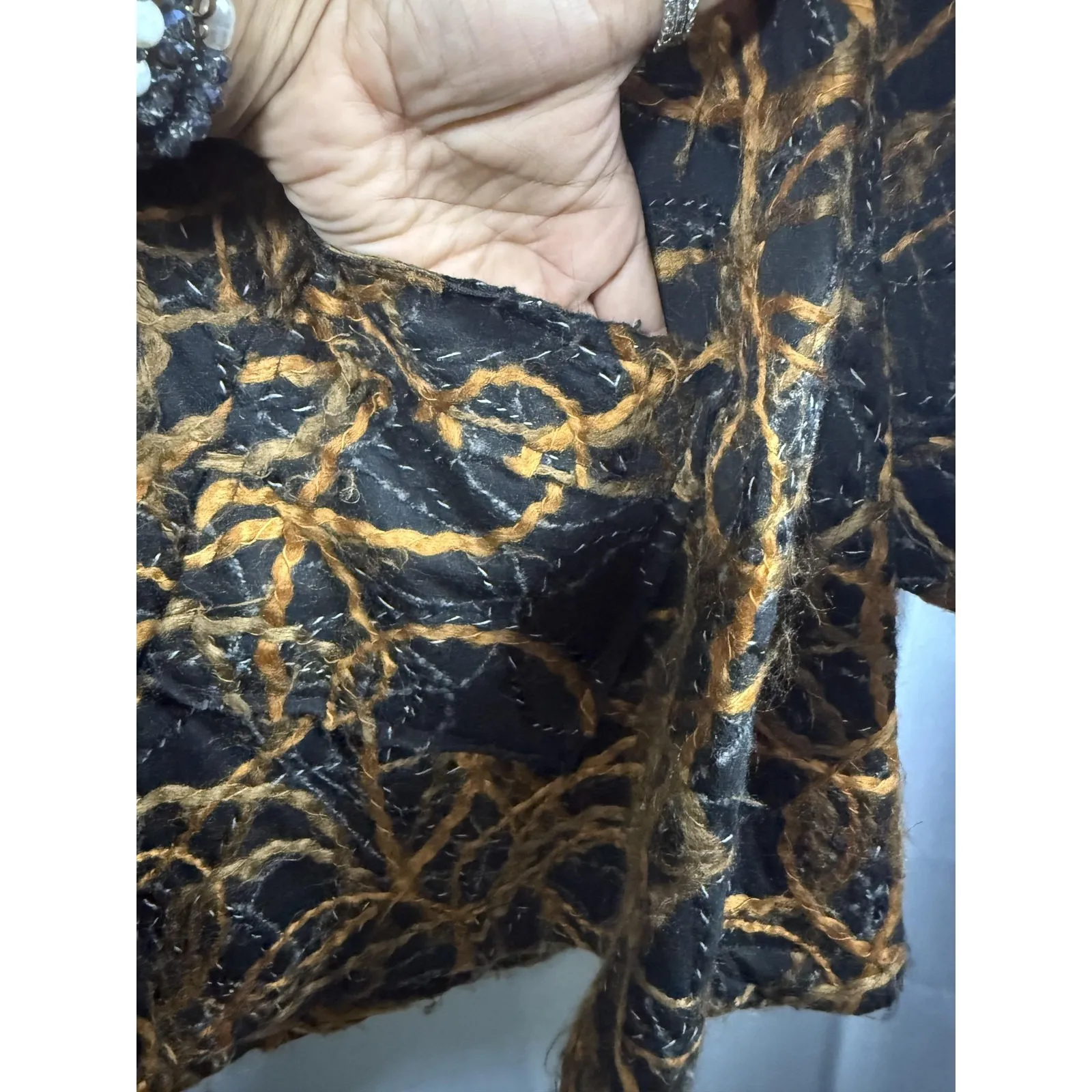 Kathleen Sommers Jacket Womens XS Black Gold Textured Boucle Art To Wear Swing - Image 5