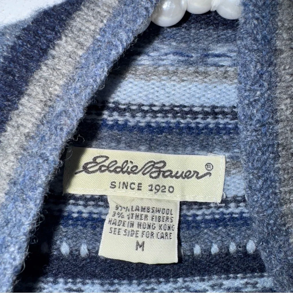 vintage eddie bauer Medium Blue Fair‎ Isle Mock Neck Lambswool Sweater - Image 3