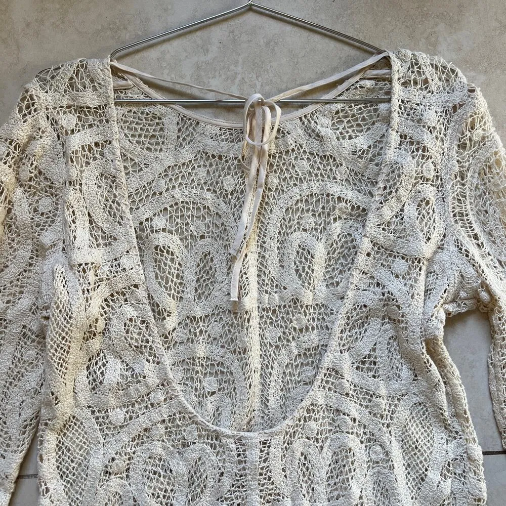NWOT H&M Cream Crotchet Long Sleeve Dress Size S - Image 4