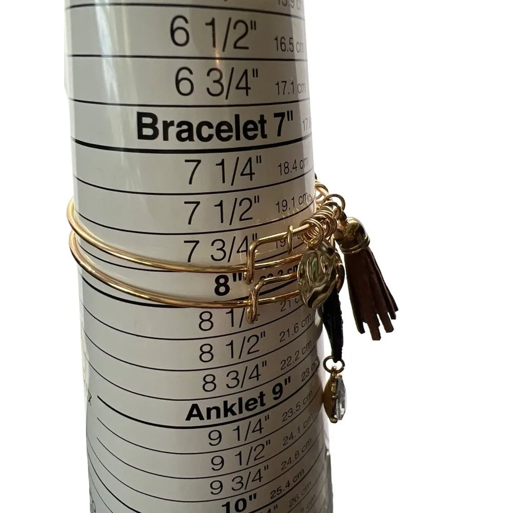 Set Of 5 Gold Tone Bangles Charms Evil Eye Tassel Rhinestones Size 8 NWOT - Image 5