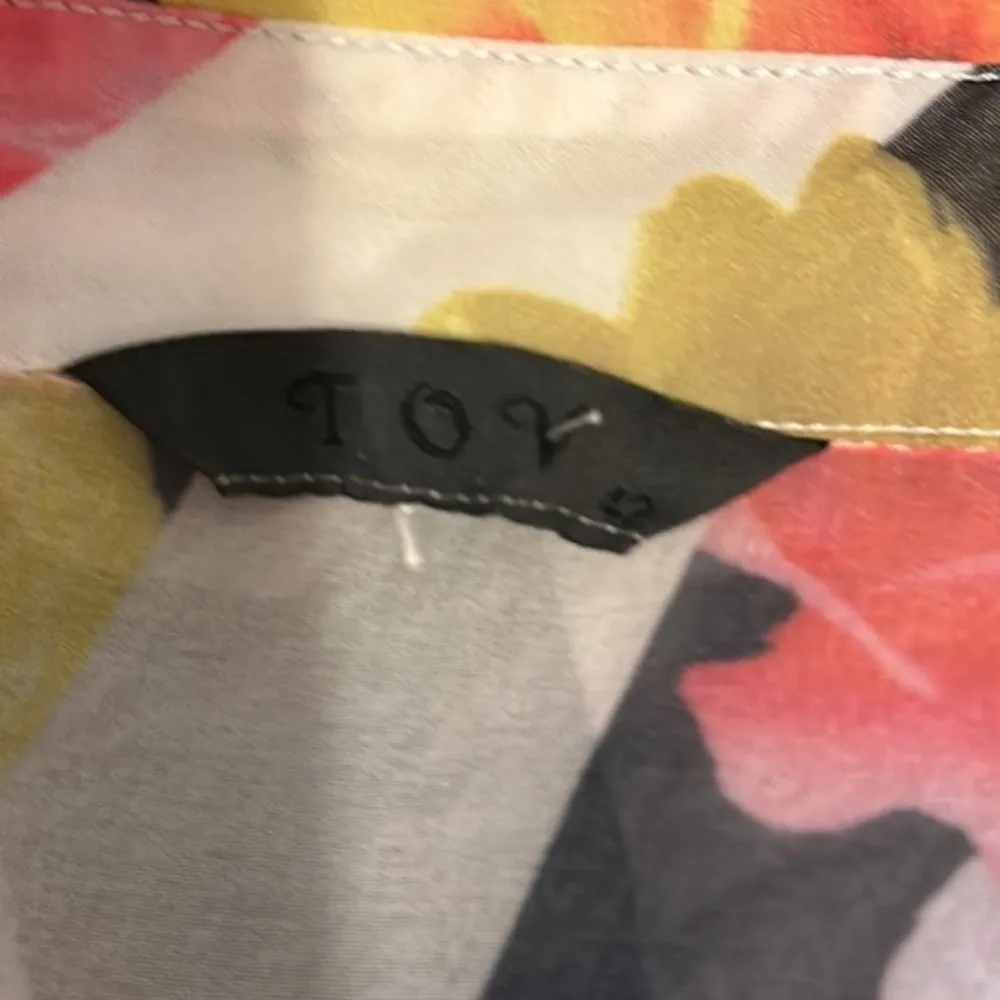 T.O.V. Multicolor Floral Striped Collared Button Up Sheer Blouse RARE 42 Euro L Size L - Image 28