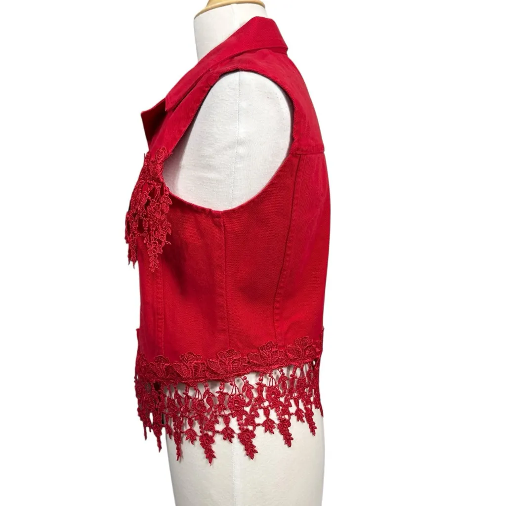 Vintage Watch L.A. Red Denim Lace Vest Women’s Small Made in USA - Image 6