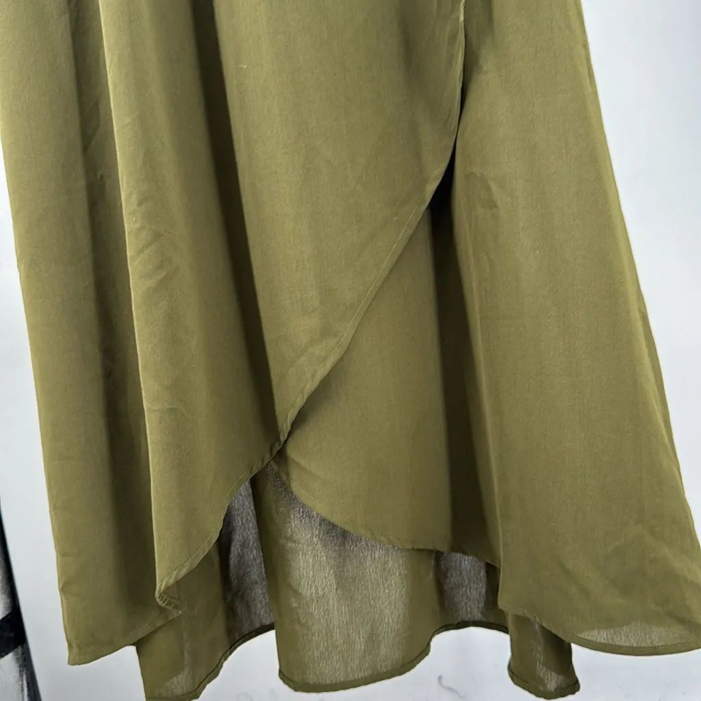 Roolee Olive Green wrap skirt Maxi Dress Flowy XL short sleeve lined boho casual - Image 6