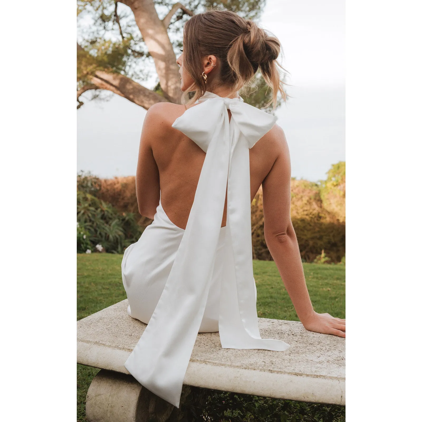 Show Me Your Mumu Lisa Mini Dress Ivory Luxe Satin M - Image 3