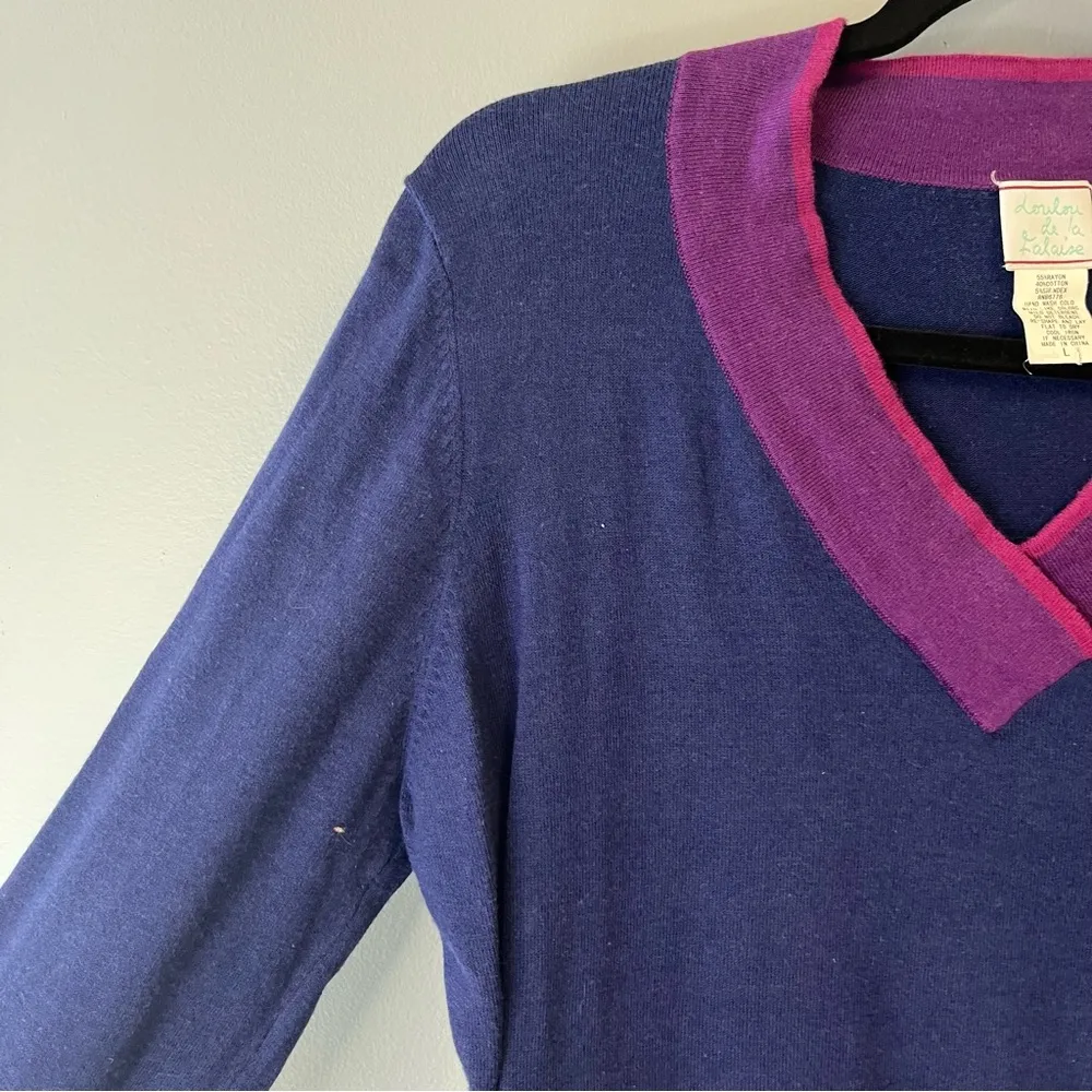 Loulou de la Falaise Sweater Blue Colorblock Knit V Neck Top Sz L EUC Anthro - Image 3