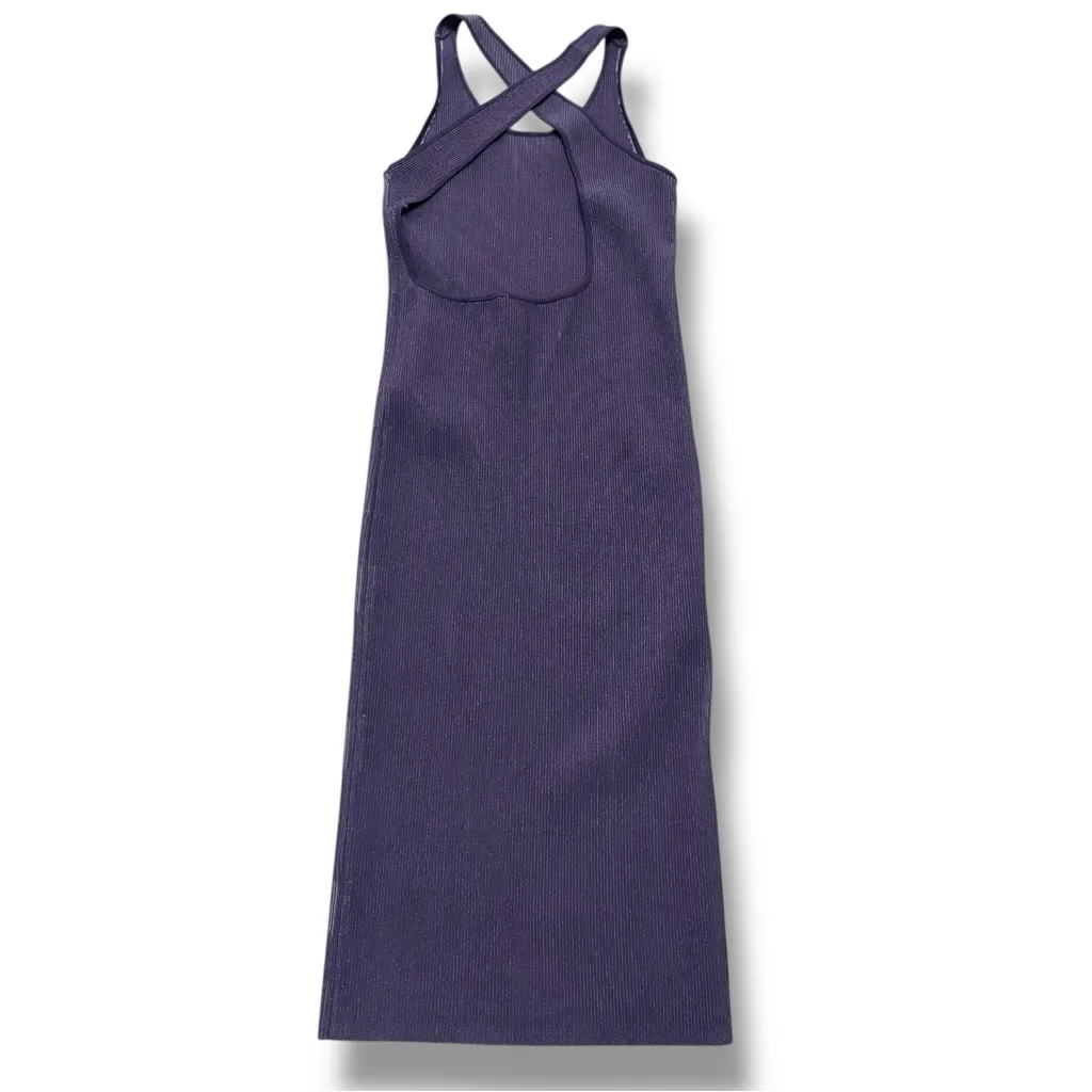 Le Ore Bandier Sea Fog Purple Ribbed Knit Bodycon Midi Dress - Image 4