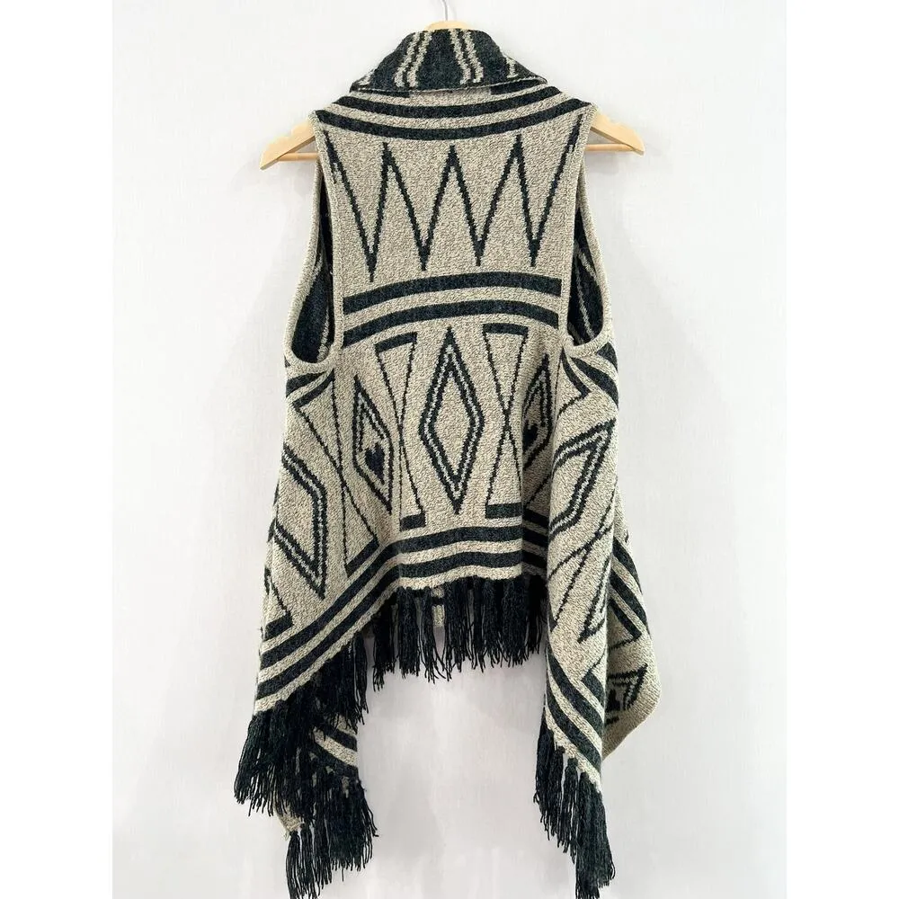 Truluv Aztec Western Knit Fringe Cardigan Vest sz Girls 12 Boho Southwestern Tan Size M - Image 2