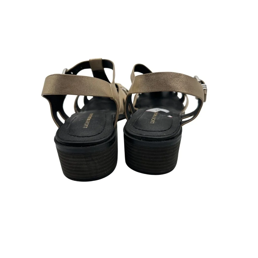 Lucky Brand  11 Womens Metallic Gold Strappy Sandals With Block Heels & Buckle - Image 5