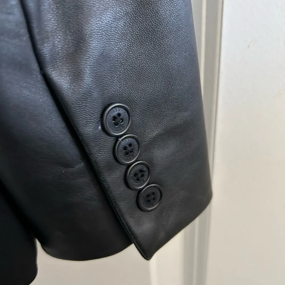 Lauren Ralph Lauren Women’s Wool Blazer Leather Sleeve Single Button 4 B… Black - Image 4