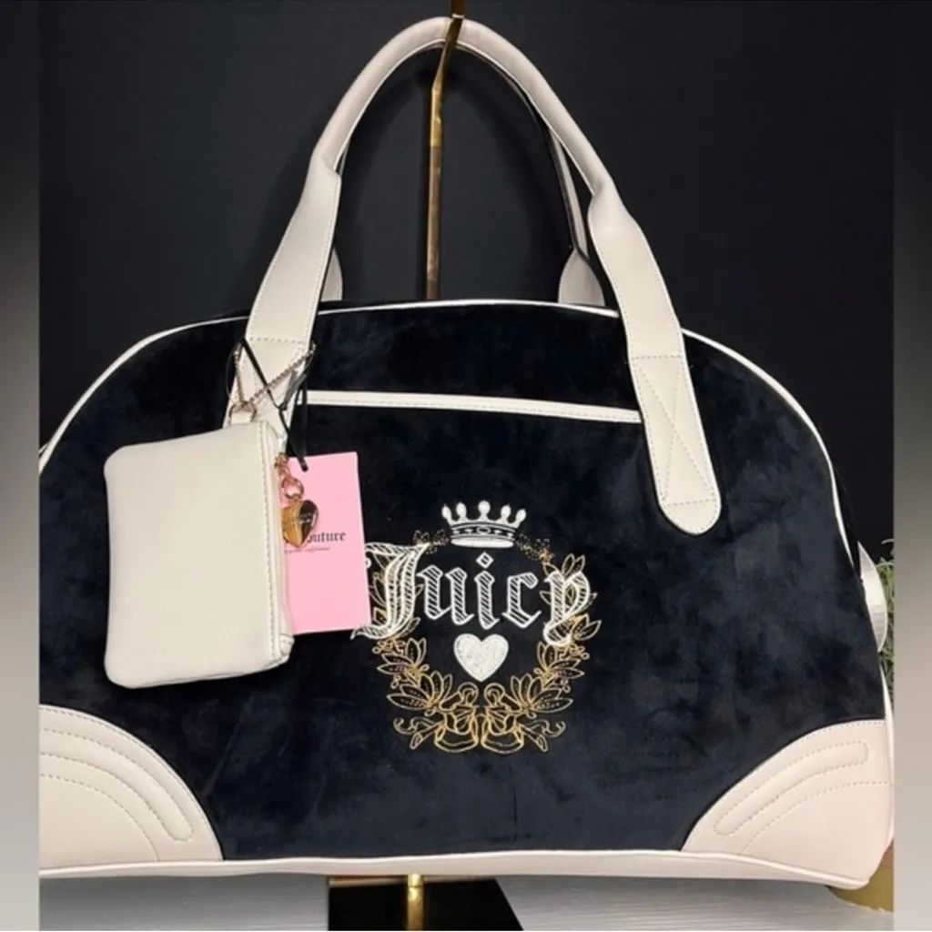 Juicy Couture Black Gold Velour Weekender Duffel Bag NWT Y2K Travel Tote - Image 2