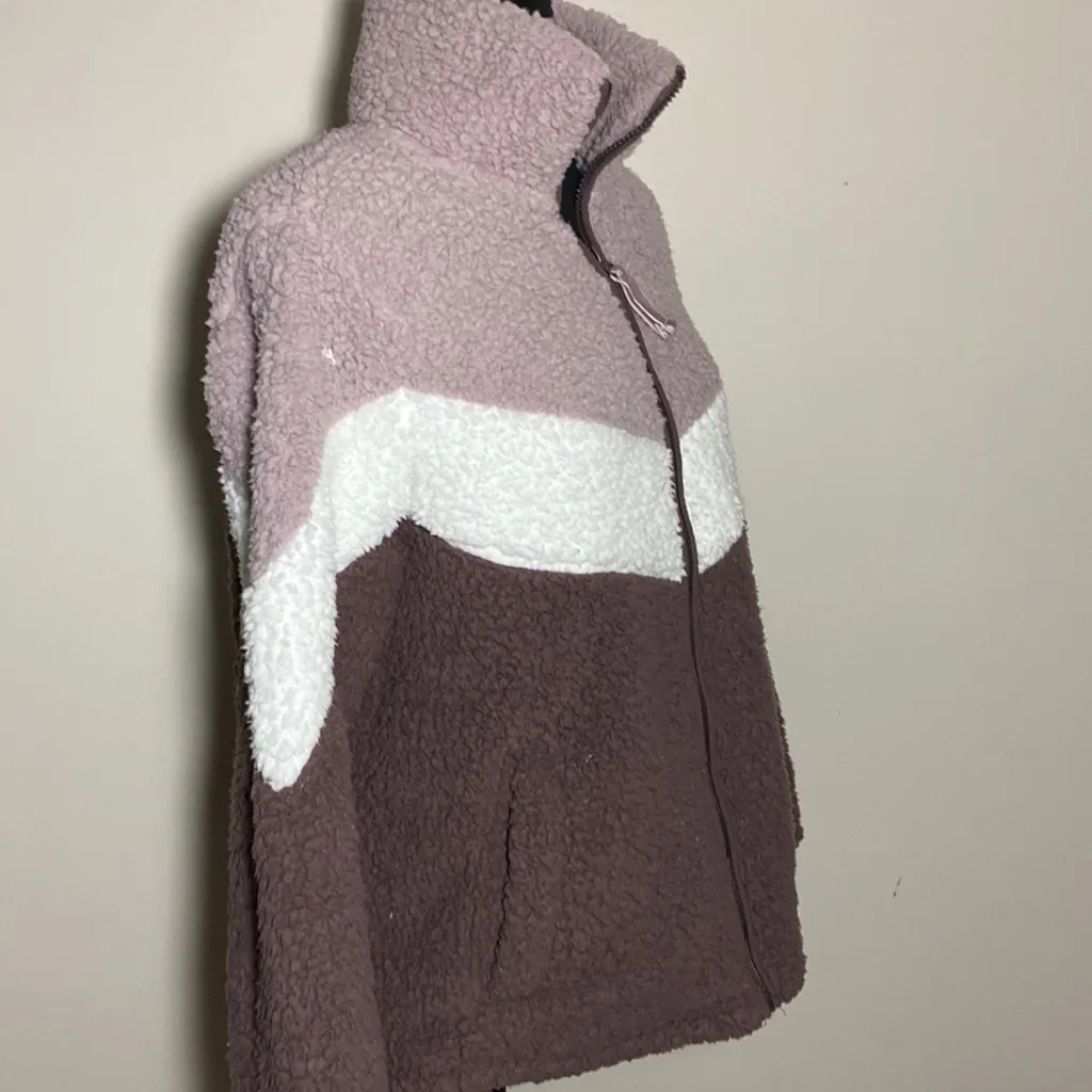 Members Mark Sherpa zip jacket coat Chevron zig zag pink white purple large - Image 3