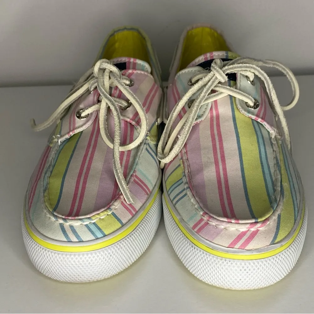 Sperry Top-Sider Women Size 8.5M Bahama Pink/Lime Stripe Canvas Boat Shoes - Image 3