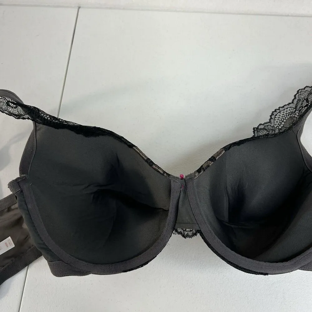 Cacique 42DD Smooth Lightly Lined Full Coverage Bra With Lace Gray Pink Bow - Image 10