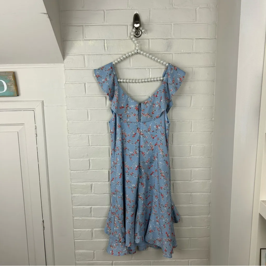 Lulus Radiant Rosa Light Blue Floral Print Ruffled Mini Dress Size M - Image 8