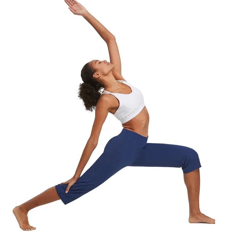 baleaf Yoga High Waist Capri Leggings with Pockets Wide Leg Crop Navy. Size XL - Image 8