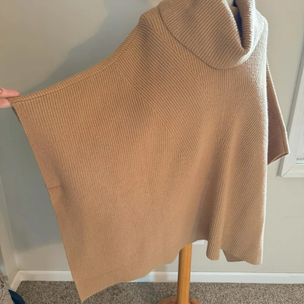 Ann Taylor Ribbed Turtleneck Poncho in Tan - medium - Image 5