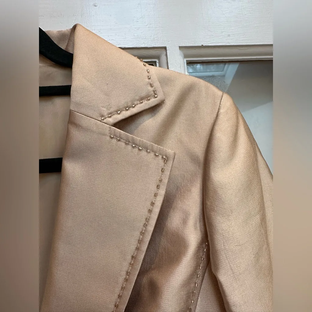 Adrianna Papell Occasions Silk Gold Metallic Formal Blazer Jacket Size 2P Petite - Image 3