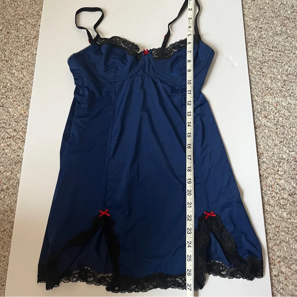 Cosmopolitan Blue Medium Lace Stretchy Chemise Slip Lingerie Bra Sleep Dress - Image 2
