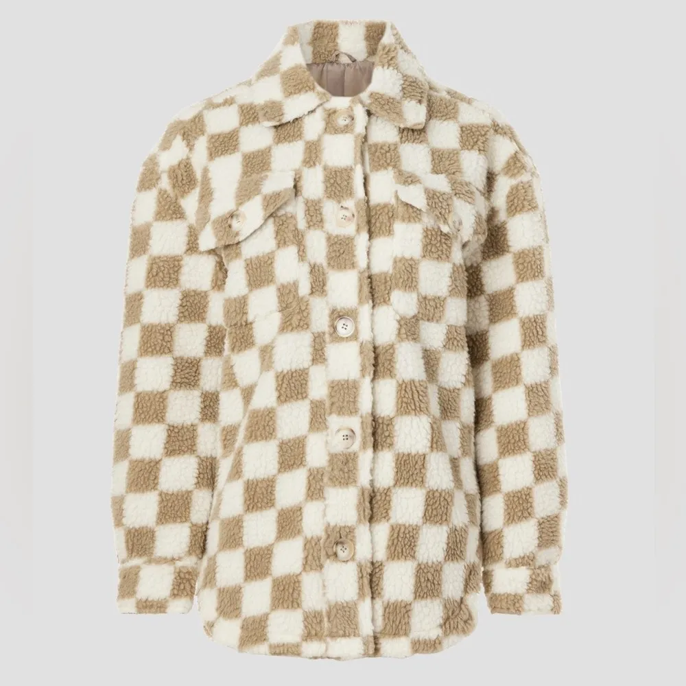 Louna Checker Print Jacket Camel and White Size Smalll​ Tan - Image 7