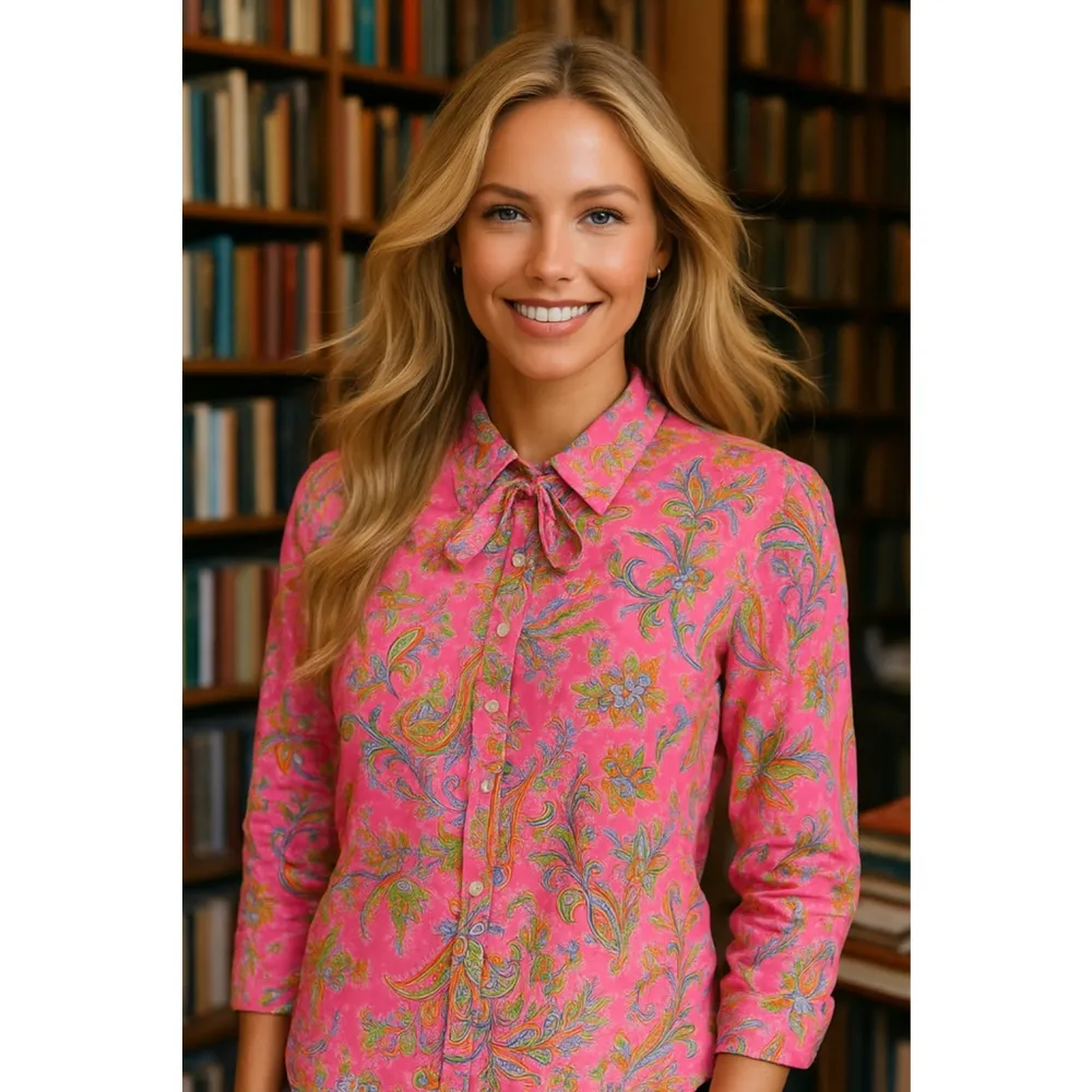 Lauren Ralph Lauren Paisley Button-Up Shirt Pink Preppy Scandi XL Black Label - Image 2