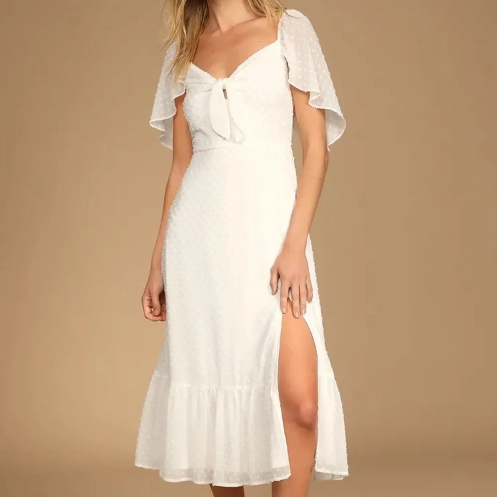 Lulus Only Lovers Swiss Dot Short‎ Cape Sleeve Midi Dress in White Size Medium - Image 13