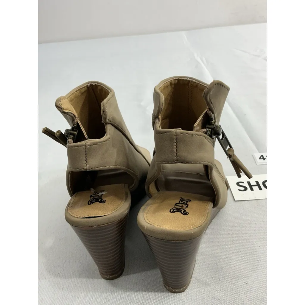 Womans Brash Booties 5 Tan Zip Up Wedge Peep Toe Sling Back - Image 5