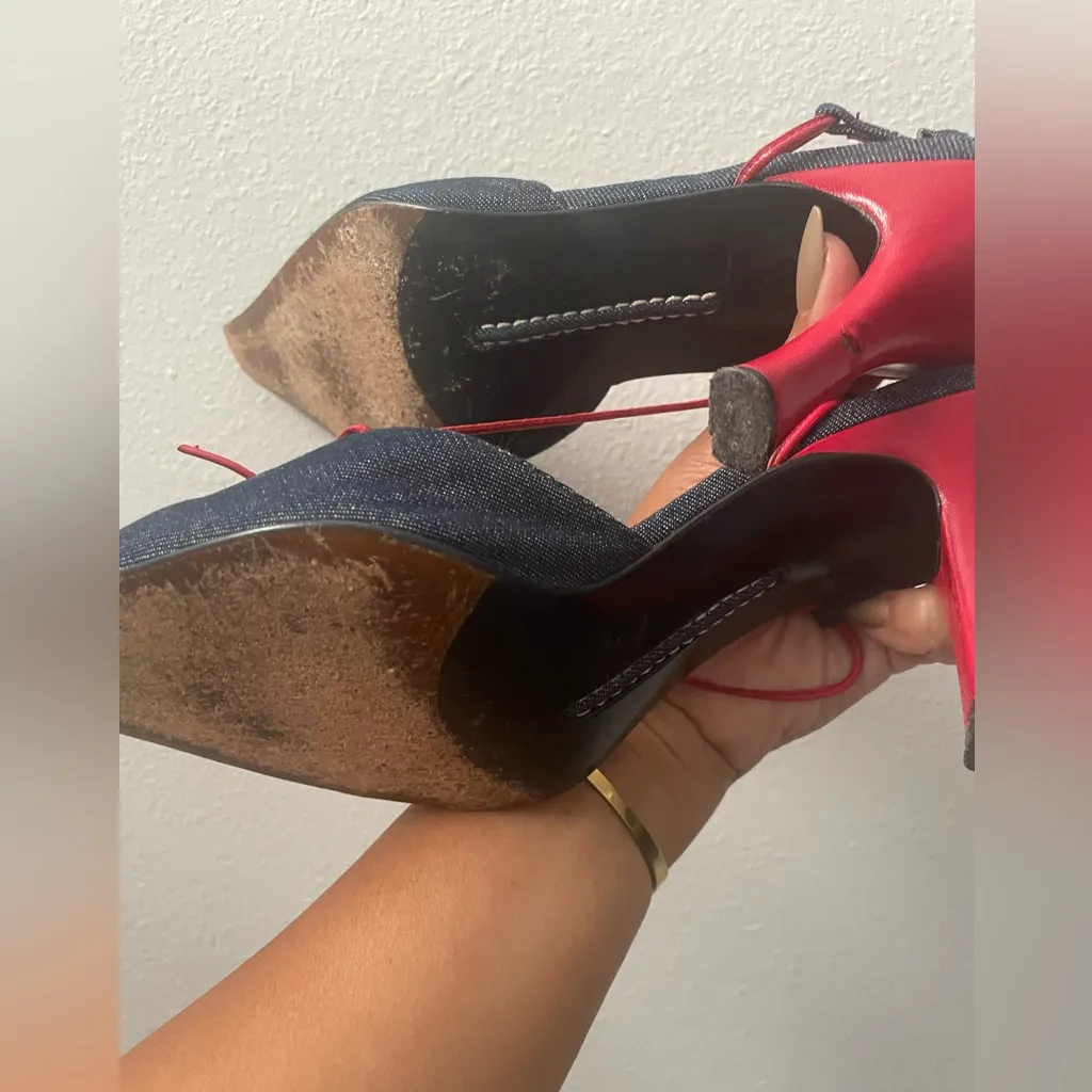 Balmain Vintage  Denim Sling back Women's Red Heels - Image 8