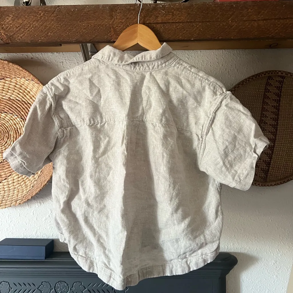 Athleta Retreat Linen Short Sleeve Button-Down Shirt Crop Beige Tan Undyed S - Image 9