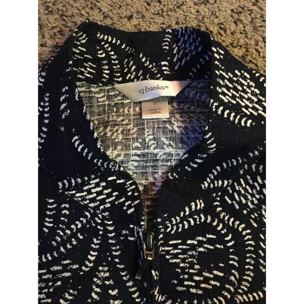 CJ Banks Jacket Womens X 14W Used Navy No Collar Zip Front Lightweight - Image 10