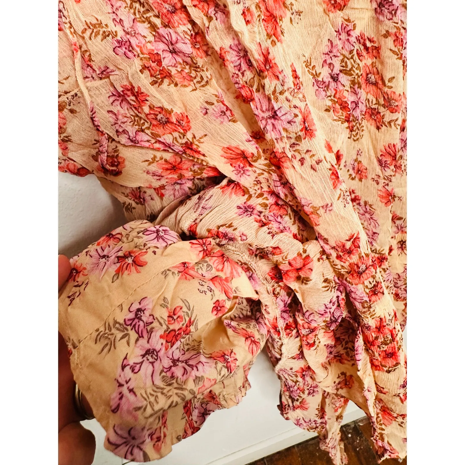 THE KOOPLES Pink Floral Ruffle Hemline Midi Tie Back Floral Frill Dress sz 1 - Image 10