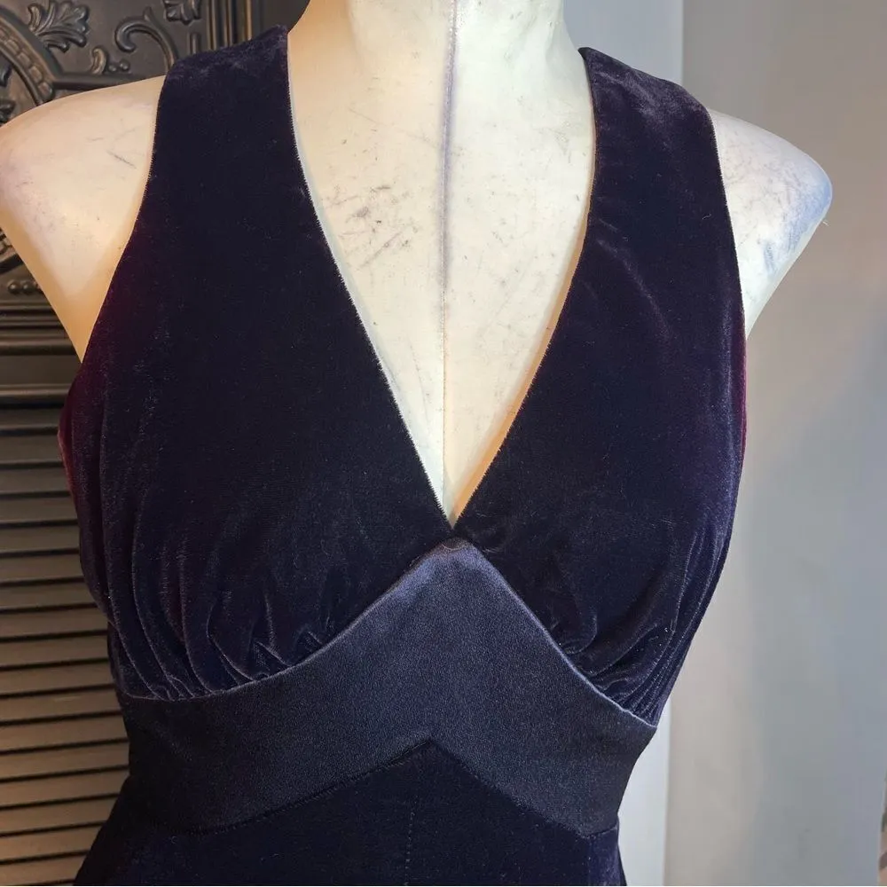 90s Vintage De Laru Linda Bernell Velvet Gown Front Slit Bow Rhinestone‎ 5/6 Purple Size undefined - Image 3