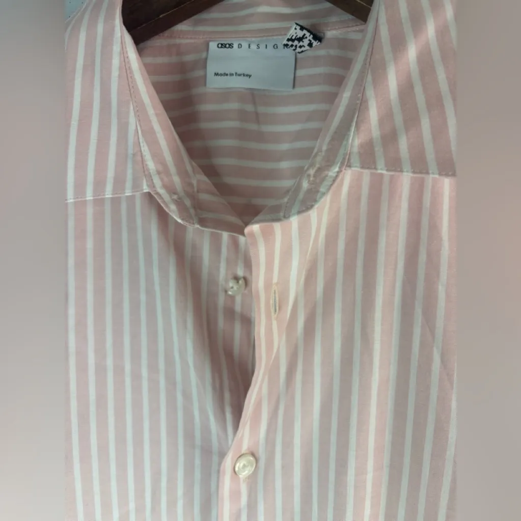 ASOS M Preppy Pastel Pink and White Striped Button Down Shirt - Image 5