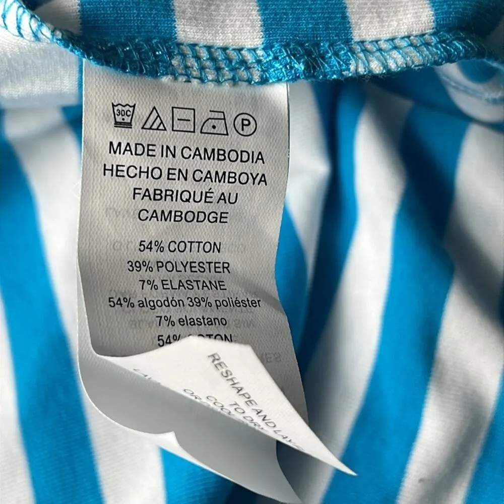 Michael Kors Women's Short Sleeve Blue & White Stripe Dress with Gold Buttons M - Image 14