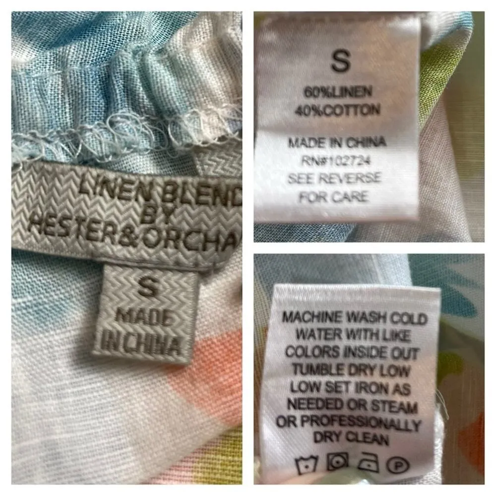 Hester & Orchard Top Linen Cotton Tie Neck White Multi Floral Women’s Size Small - Image 10