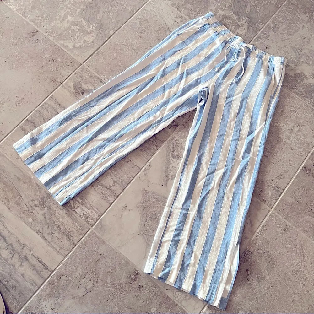 Anthropologie’s Cloth & Stone Linen Wide Leg Pants Blue & Cream Size M New w/Tag - Image 5