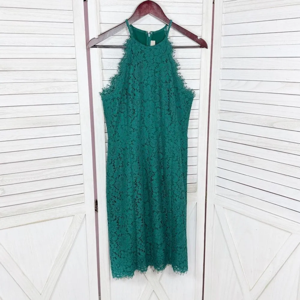 Loft Lace‎ Sleeveless Sheath Halter Cocktail Party Dress Green 4 - Image 9