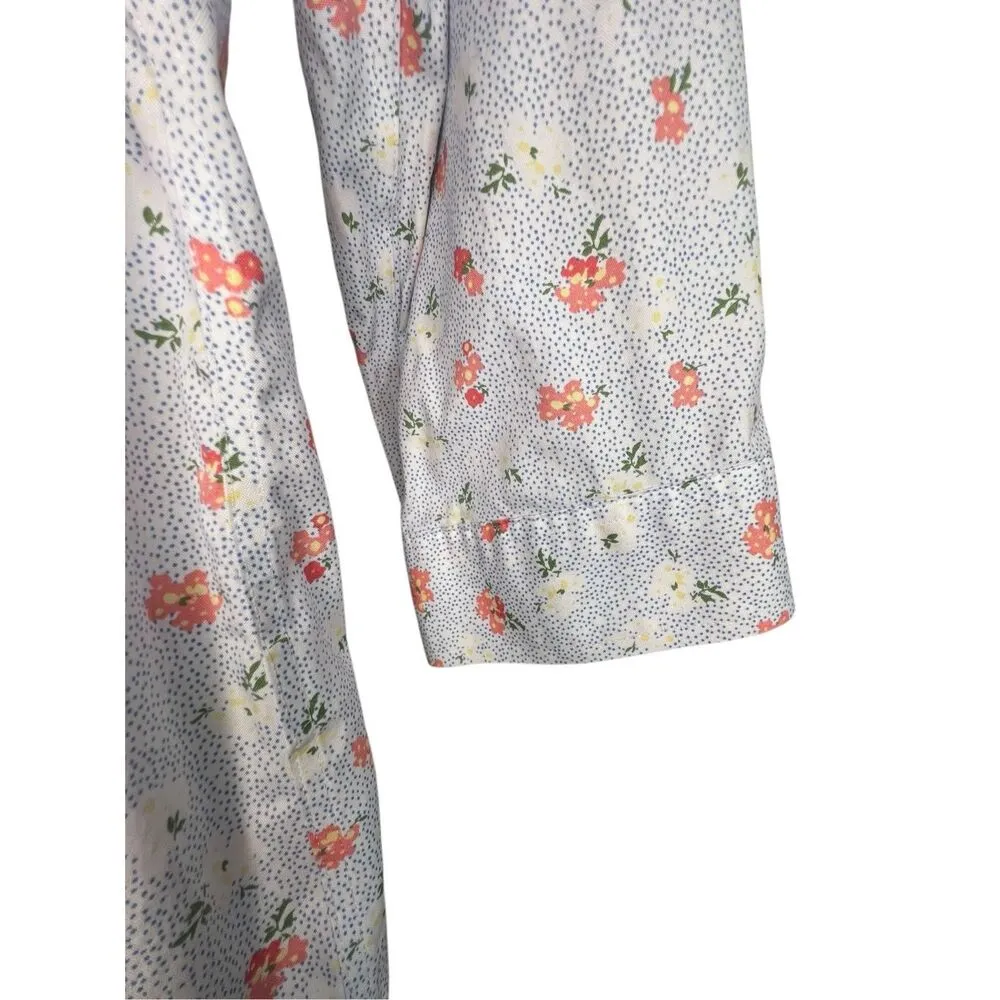 L.L. Bean Floral and Polkadot Pattern Button Up Half Sleeve Top White Size XL - Image 3