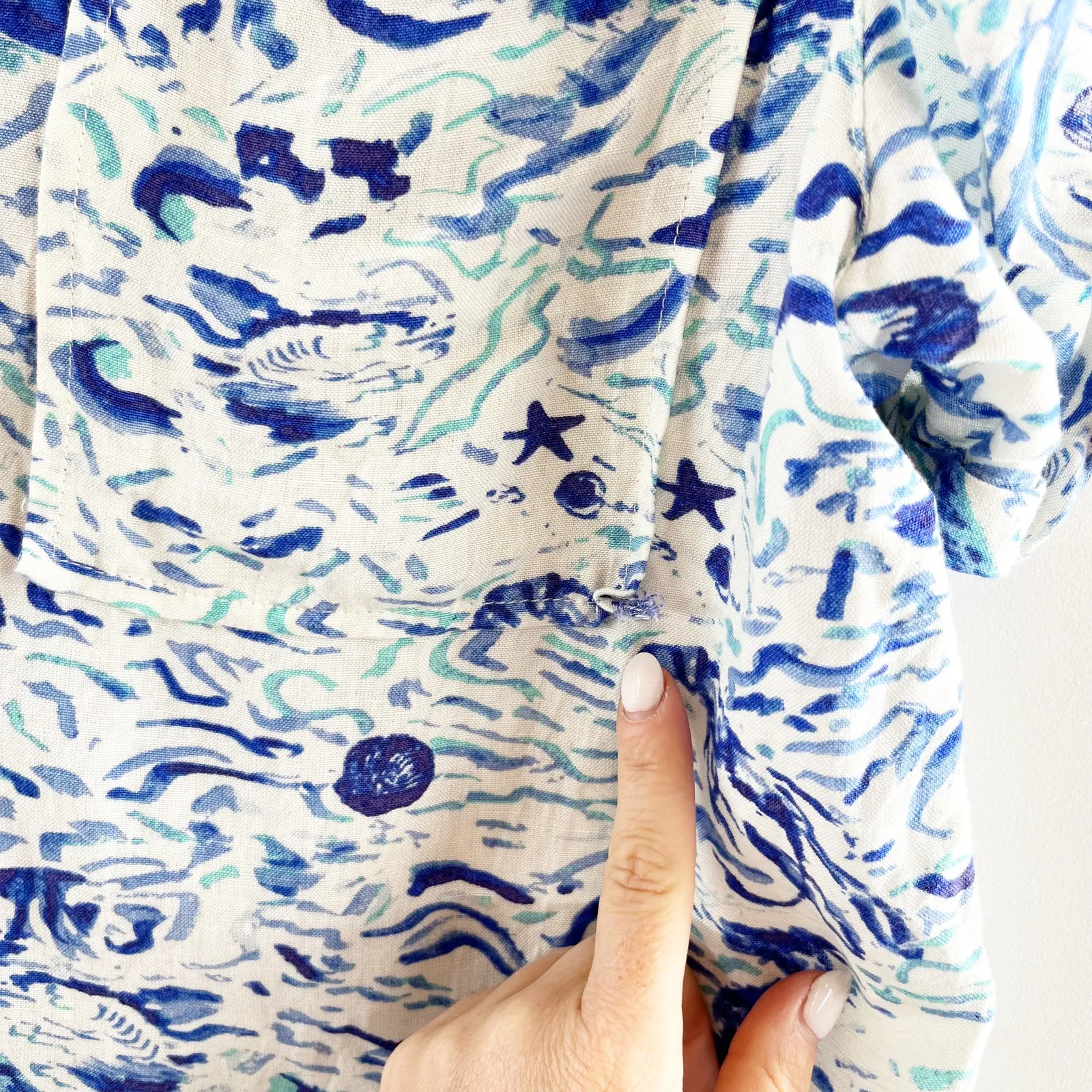 Maeve Anthropologie Short Sleeve Linen Blend Surf Shirt Blue XL - Image 7