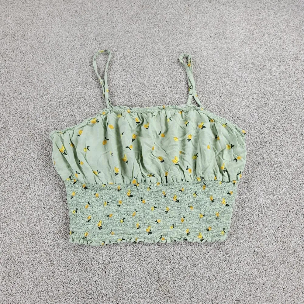 Jolie & Joy Womens Lemon Crop Top 3X Green Smocked Spaghetti Strap Ruffle Trim - Image 6