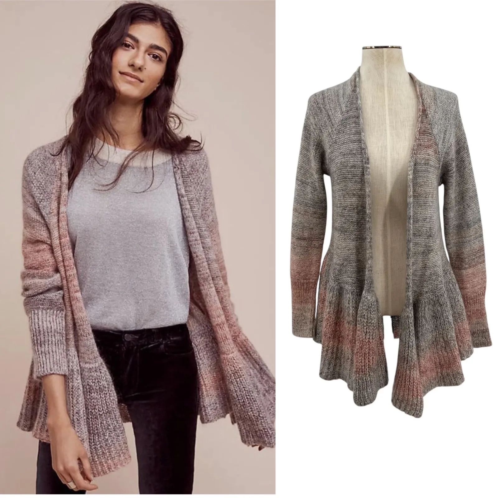 Anthropolgie Knitted‎ and Knotted Cody Peplum Cardigan Sweater Red Size Small - Image 2