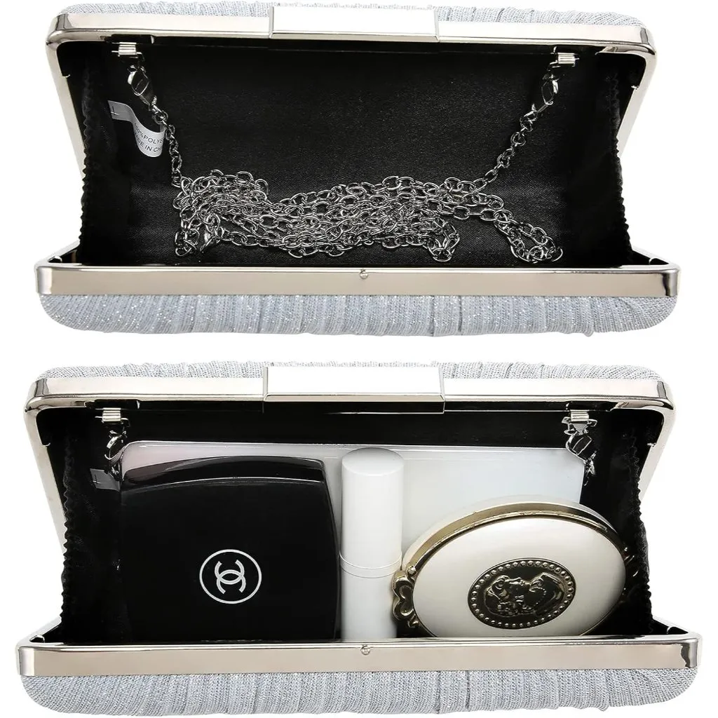 ⚡ Women's Evening Cocktail Glitter Formal Party Prom Silver Clutch Handbags - Image 6